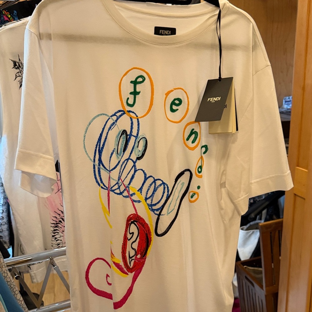 Fendi White T-Shirt with Multicolor Graphic